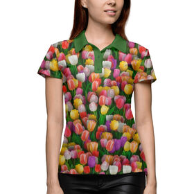 Женское поло 3D с принтом Разноцветные тюльпаны в Белгороде,  |  | 