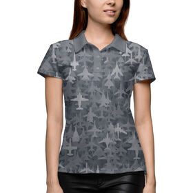Женская рубашка поло 3D с принтом Камуфляж с реактивными самолетами ,  |  | 