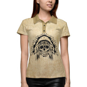 Женская рубашка поло 3D с принтом Индеец череп в Санкт-Петербурге,  |  | 