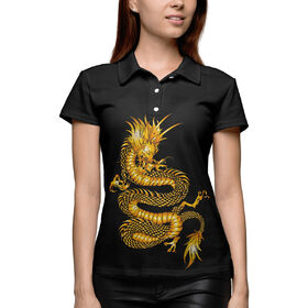 Женская рубашка поло 3D с принтом Золотой Дракон в Курске,  |  | 