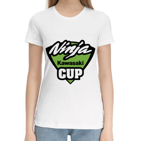 Женская хлопковая футболка с принтом Kawasaki ninja cup в Петрозаводске,  |  | Тематика изображения на принте: 