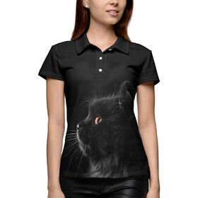 Женская рубашка поло 3D с принтом кот в Кировске,  |  | Тематика изображения на принте: 