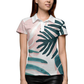 Женская рубашка поло 3D с принтом Пальмовые листья в Новосибирске,  |  | 