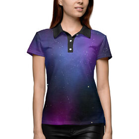 Женская рубашка поло 3D с принтом Сиреневый космос в Санкт-Петербурге,  |  | 