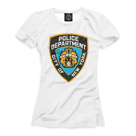 Женская футболка 3D с принтом New York City Police Department , Выбор из трех типов ткани | <ul> <li>Обычная ткань — интерлок, спортивный трикотаж. Плотность 140 г/м.кв. Состав: 100% полиэстер</li> <li>Премиум ткань — джерси, мягкий трикотаж. Плотность 180 г/м.кв. Состав: 97% полиэстер, 3% эластан</li> <li>Люкс ткань — кулирка, наиболее плотная и долговечня ткань. Плотность 210 г/м.кв. Состав: 97% полиэстер, 3% эластан</li> </ul> | 