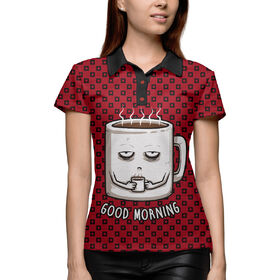 Женская рубашка поло 3D с принтом Good Morning в Петрозаводске,  |  | Тематика изображения на принте: 