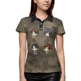 Женская рубашка поло 3D с принтом Атака титанов в Тюмени,  |  | 