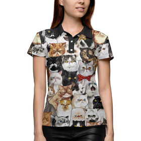 Женская рубашка поло 3D с принтом Коты и Мопс в Новосибирске,  |  | 
