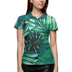 Женская рубашка поло 3D с принтом Пальмовые листья в Кировске,  |  | 