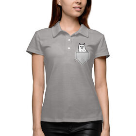 Женская рубашка поло 3D с принтом Кот в кармане в Кировске,  |  | Тематика изображения на принте: 