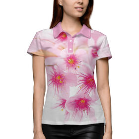Женская рубашка поло 3D с принтом Вишнёвый цвет в Санкт-Петербурге,  |  | 