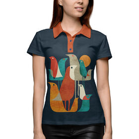 Женская рубашка поло 3D с принтом Осенние птицы в Тюмени,  |  | 