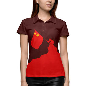 Женская рубашка поло 3D с принтом Флаг СССР ,  |  | Тематика изображения на принте: 