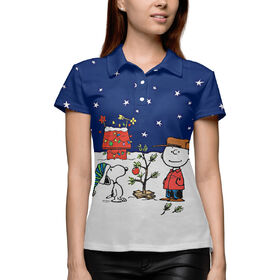 Женская рубашка поло 3D с принтом Снуппи в Новый Год ,  |  | Тематика изображения на принте: 