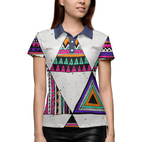 Женская рубашка поло 3D с принтом Индейские мотивы в Екатеринбурге,  |  | Тематика изображения на принте: 