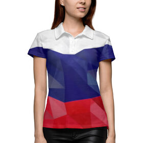 Женская рубашка поло 3D с принтом Флаг России полигоны ,  |  | 
