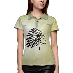 Женская рубашка поло 3D с принтом Индеец воин в Тюмени,  |  | 