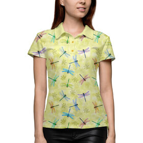Женская рубашка поло 3D с принтом Стрекозы в Екатеринбурге,  |  | Тематика изображения на принте: 