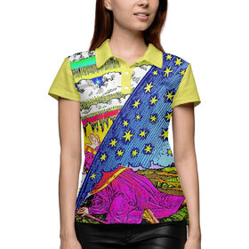 Женская рубашка поло 3D с принтом Гравюра Фламмариона в цвете в Петрозаводске,  |  | 
