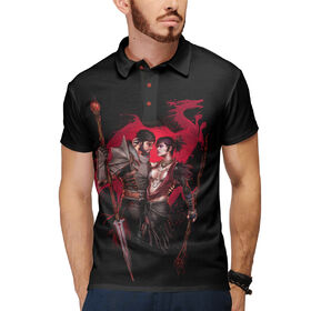 Мужская рубашка поло 3D с принтом Dragon Age. Морриган и Хоук в Петрозаводске,  |  | 