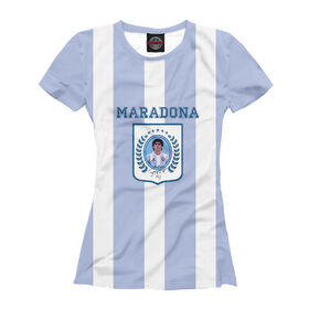 Женская футболка 3D с принтом Maradona в Новосибирске, Выбор из трех типов ткани | <ul> <li>Обычная ткань — интерлок, спортивный трикотаж. Плотность 140 г/м.кв. Состав: 100% полиэстер</li> <li>Премиум ткань — джерси, мягкий трикотаж. Плотность 180 г/м.кв. Состав: 97% полиэстер, 3% эластан</li> <li>Люкс ткань — кулирка, наиболее плотная и долговечня ткань. Плотность 210 г/м.кв. Состав: 97% полиэстер, 3% эластан</li> </ul> | 