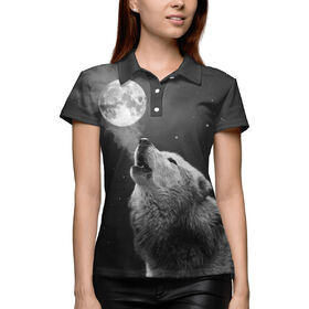 Женская рубашка поло 3D с принтом Волк одиночка в Белгороде,  |  | 