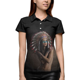 Женская рубашка поло 3D с принтом Девочка-индеец в Курске,  |  | 