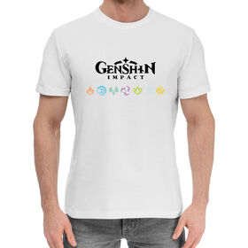 Мужская хлопковая футболка с принтом Genshin Impact, Elements в Белгороде,  |  | 