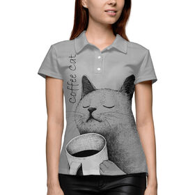 Женская рубашка поло 3D с принтом Morning Cat в Белгороде,  |  | 