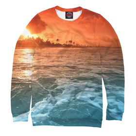 Мужской свитшот 3D с принтом Рыжий закат на море в Новосибирске,  |  | Тематика изображения на принте: 