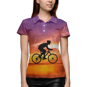 Женская рубашка поло 3D с принтом Велосипед на закате в Екатеринбурге,  |  | 