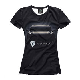 Футболка для девочек с принтом Tesla Model 3 в Екатеринбурге, Интерлок, плотность ткани 135-140 гр/кв.м; Состав: 100% полиэстер | Ткань сандвич - ткань, специально разработанная для сублимационной печати. Снаружи это 100% полиэстеровый трикотаж, изнутри - 100% нежный хлопок.  Ткань мягкая, эластичная, хорошо держит форму. Ткань не мнется, гигиеничная, хорошо пропускает воздух, легко впитывает влагу, легко стирается и  быстро сохнет. 	 | Тематика изображения на принте: 