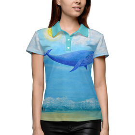Женская рубашка поло 3D с принтом Синий кит в Новосибирске,  |  | 