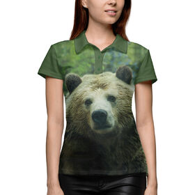 Женская рубашка поло 3D с принтом Сибирь. Медведь. в Кировске,  |  | 