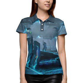 Женская рубашка поло 3D с принтом Космическая станция в Санкт-Петербурге,  |  | 