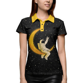 Женская рубашка поло 3D с принтом Лунный наездник в Петрозаводске,  |  | 