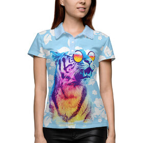 Женская рубашка поло 3D с принтом Summerr Tiger в Екатеринбурге,  |  | 