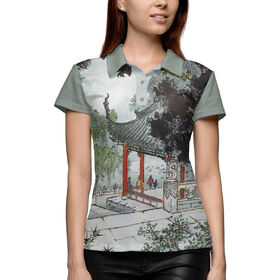 Женская рубашка поло 3D с принтом Китайский акварельный рисунок ,  |  | 