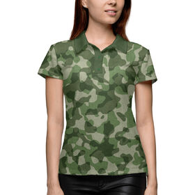Женская рубашка поло 3D с принтом Зелёный камуфляж в Кировске,  |  | 