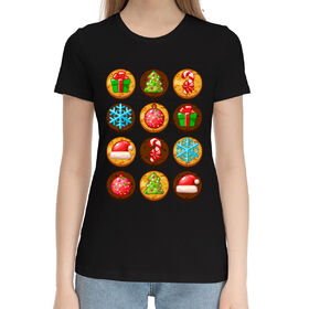 Женская хлопковая футболка с принтом Новогодние печеньки в Кировске,  |  | 