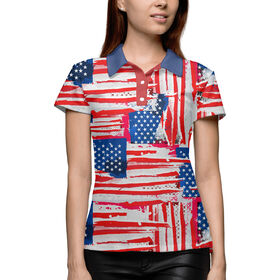 Женское поло 3D с принтом Флаг США Американский стиль в Кировске,  |  | 