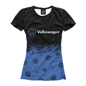 Женская футболка 3D с принтом Volkswagen в Белгороде, Выбор из трех типов ткани | <ul> <li>Обычная ткань — интерлок, спортивный трикотаж. Плотность 140 г/м.кв. Состав: 100% полиэстер</li> <li>Премиум ткань — джерси, мягкий трикотаж. Плотность 180 г/м.кв. Состав: 97% полиэстер, 3% эластан</li> <li>Люкс ткань — кулирка, наиболее плотная и долговечня ткань. Плотность 210 г/м.кв. Состав: 97% полиэстер, 3% эластан</li> </ul> | 