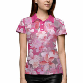 Женская рубашка поло 3D с принтом РОЗОВЫЕ ЦВЕТЫ ,  |  | 