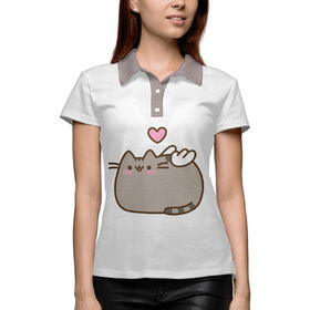Женская рубашка поло 3D с принтом love pusheen ,  |  | Тематика изображения на принте: 