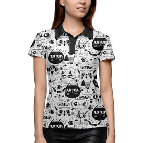 Женская рубашка поло 3D с принтом Черно-белые котики ,  |  | 
