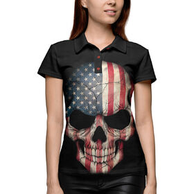 Женская рубашка поло 3D с принтом Череп - США в Петрозаводске,  |  | 