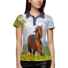 Женская рубашка поло 3D с принтом Лошадь в Тюмени,  |  | 