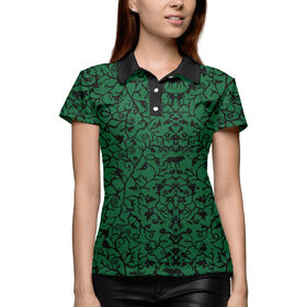 Женская рубашка поло 3D с принтом Abstract Wolf Green ,  |  | 