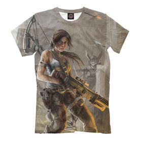 Мужская футболка 3D с принтом Tomb Raider в Тюмени, Выбор из 3-х типов ткани | <ul>
<li>Обычная ткань — интерлок, спортивный трикотаж. Плотность 140 г/м.кв. Состав: 100% полиэстер</li>
<li>Премиум ткань — джерси, мягкий трикотаж. Плотность 180 г/м.кв. Состав: 97% полиэстер, 3% эластан</li>
<li>Люкс ткань — кулирка, наиболее плотная и долговечня ткань. Плотность 210 г/м.кв. Состав: 97% полиэстер, 3% эластан</li>
</ul> | 