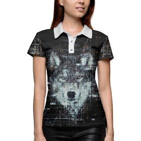 Женская рубашка поло 3D с принтом Lonely Virtual Wolf в Белгороде,  |  | 